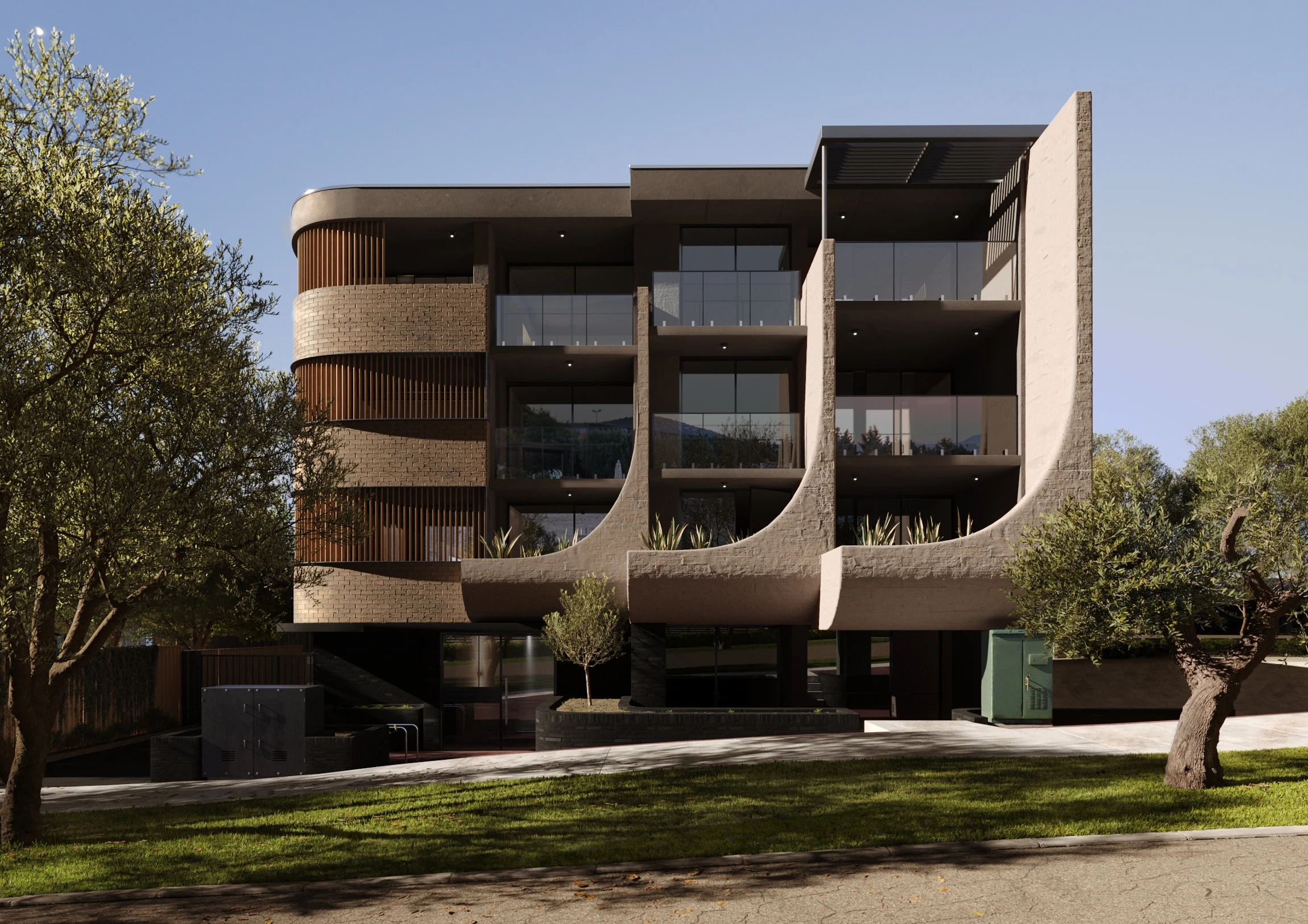 Modernaus daugiabučio vizualizacija šviesios gamtos spalvos - NT Vizualizacijos