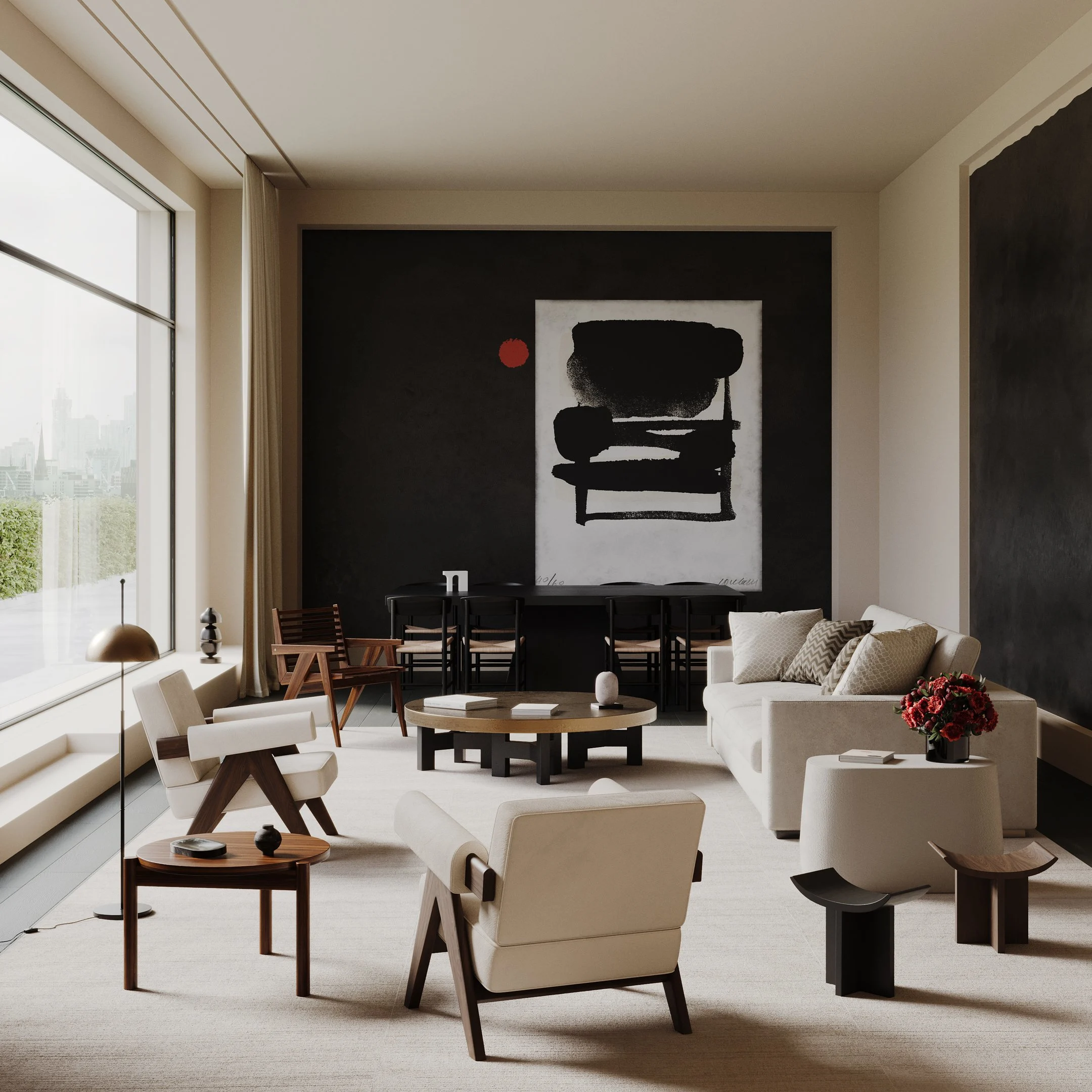 Itin realistiška skandinaviško stiliaus mid century svetaine - NT Vizualizacijos